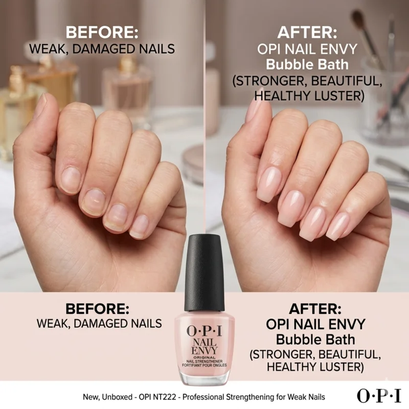 OPI Nail Envy Bubble Bath before and after